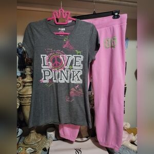 06' Vintage PINK Victoria's Secret Outfit - Green, Pink Peace Set